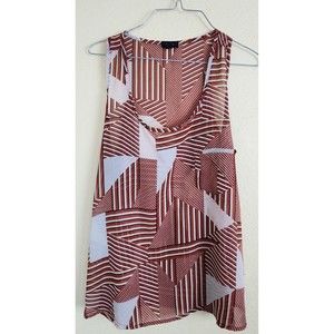 Mine  women's Rust Orange White Sheer Geometric‎ Top TANK Top Sleeveless size L